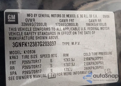 2007 Chevrolet Avalanche 1500 Ls из США, поврежденный, VIN 3GNFK12387G203037